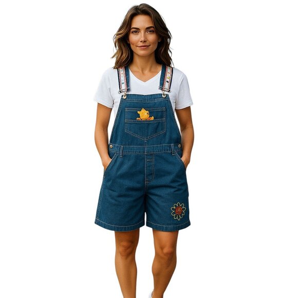 Disney Pants - Disney Winnie the Pooh Shortalls Overalls Suspenders Flowers Blue Denim XL NWT